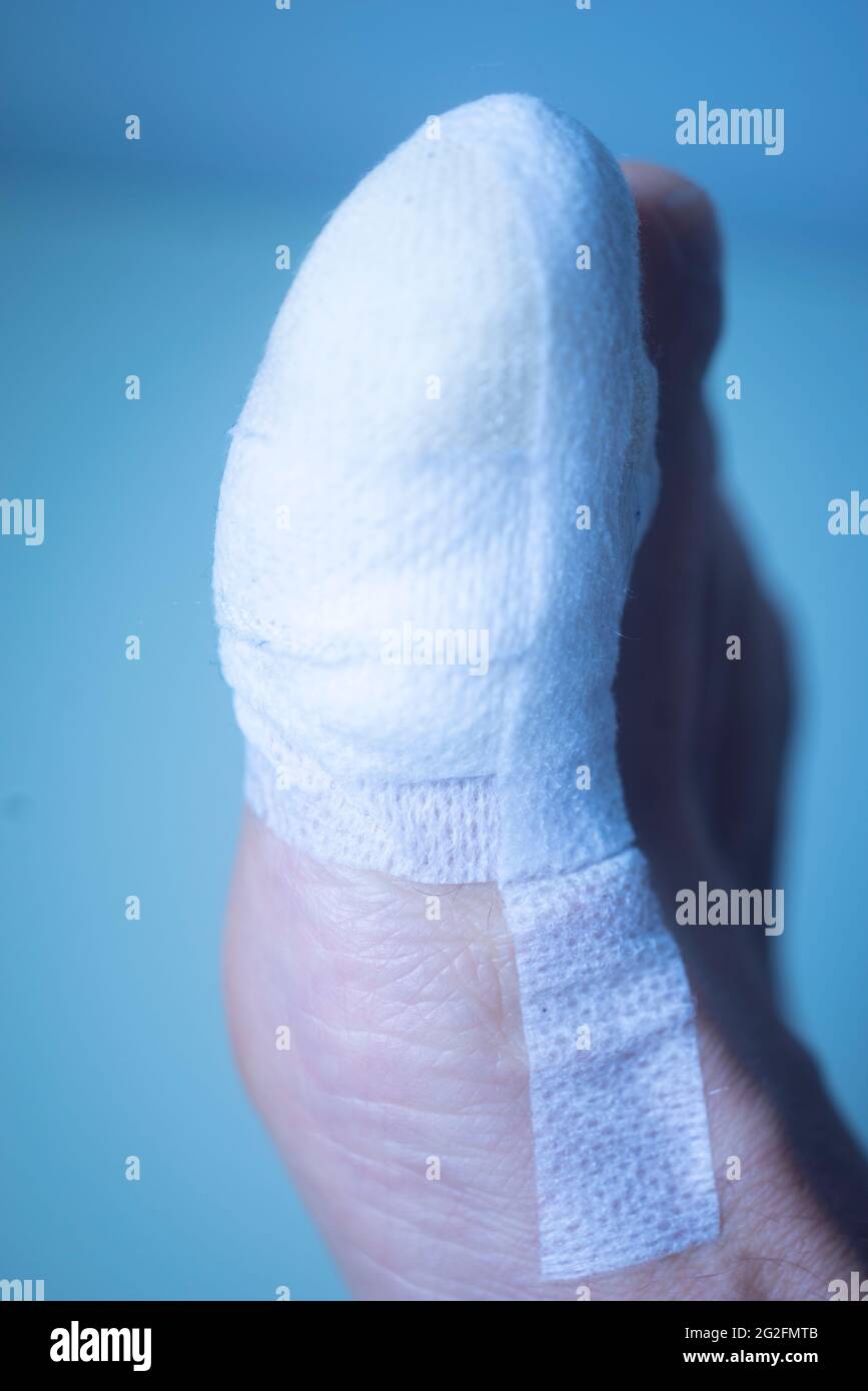 Foot big toe bandage injured feet in medical clinic hospital center