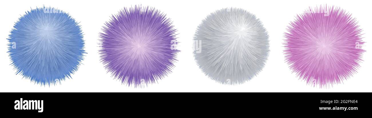 Fur pompoms. Fluffy furry balls, set of colorful isolated elements. Shaggy realistic texture. Vector illustration Stock Vector