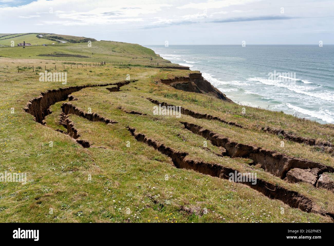 Slippage of Wealden cliffs on the south coast of the Isle of Wight in Hampshire UK Stock Photo