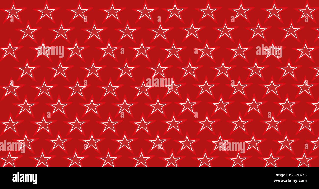 Composition of multiple rows of red and white stars on red background