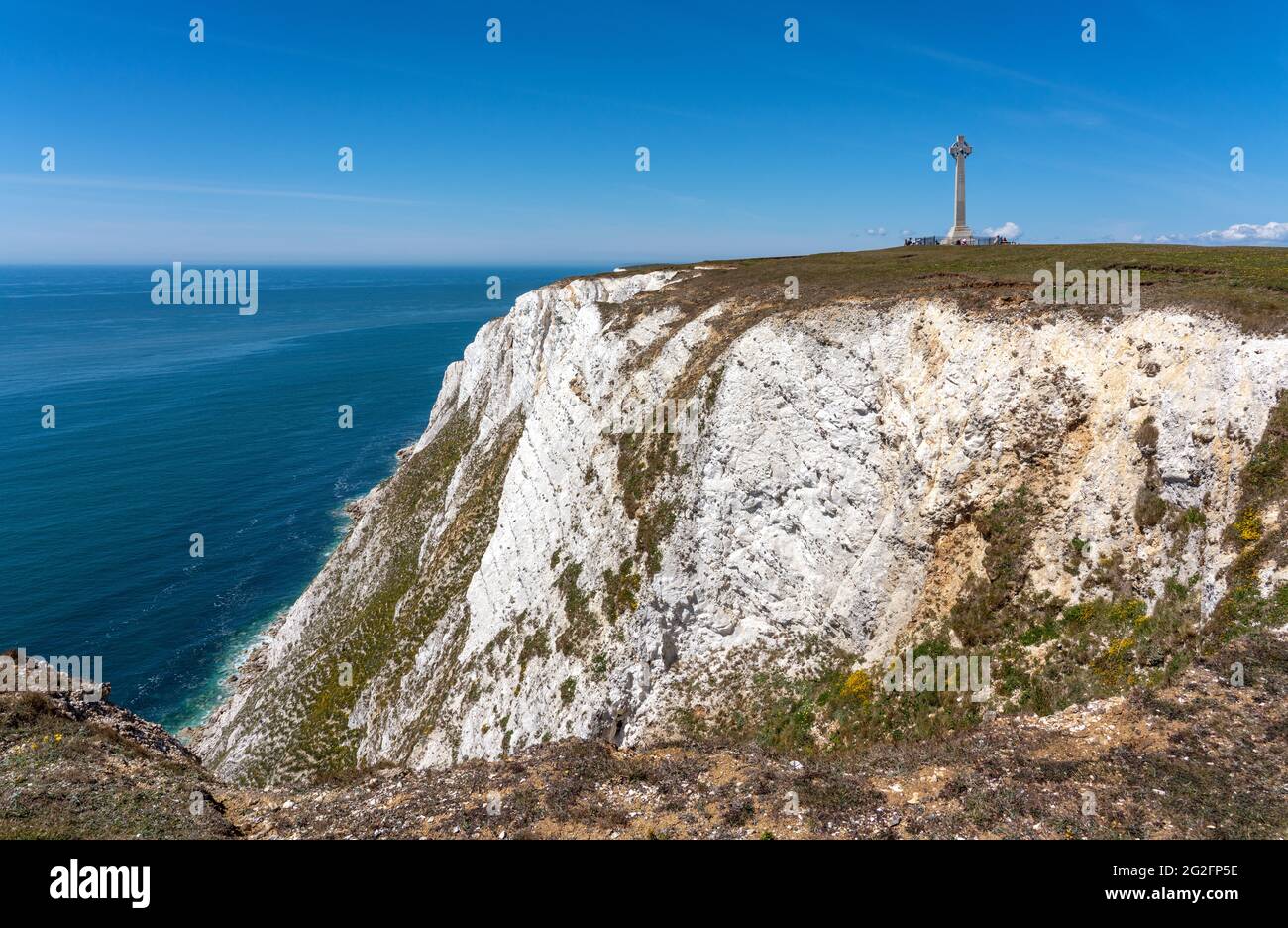 Tennyson Down and its memorial cross to the great poet on the Isle of Wight Hampshire UK Stock Photo