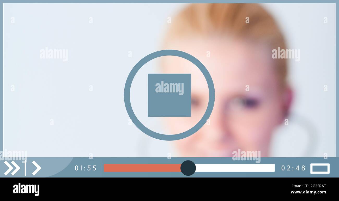 Composition of female doctor on video playback interface screen Stock Photo