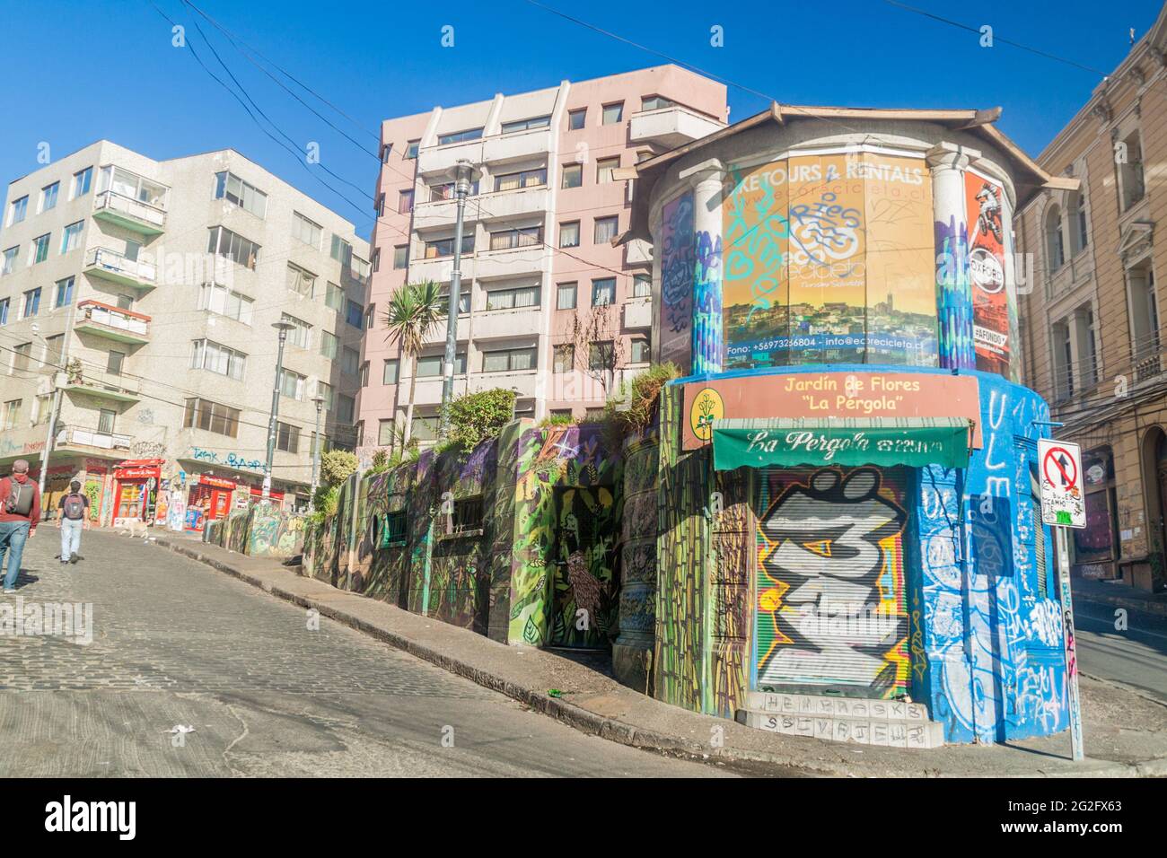 VALPARAISO, CHILE - MARCH 29, 2015: House covered under colorful graffiti in Valparaiso, Chile Stock Photo