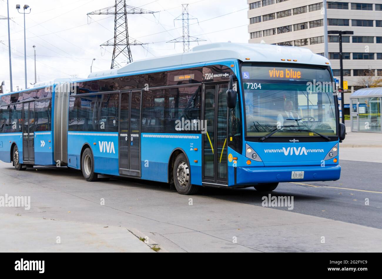 Viva is a bus rapid transit service operating in York Region in ,Ontario. Viva service is integrated with York Region Transit's local bus service to o Stock Photo