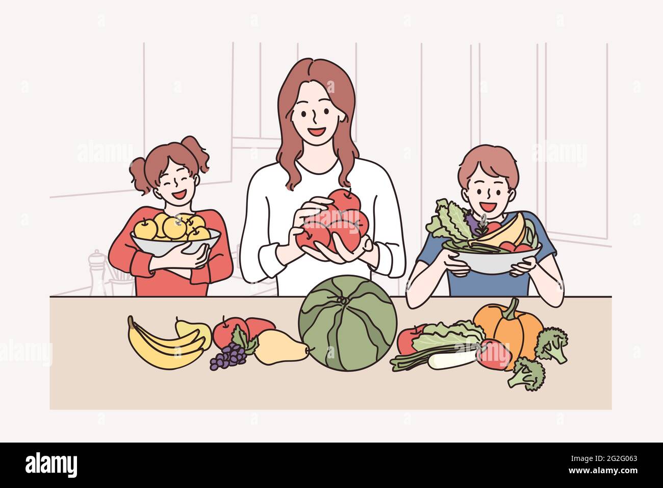 Family preparing fruit Stock Vector Images - Alamy
