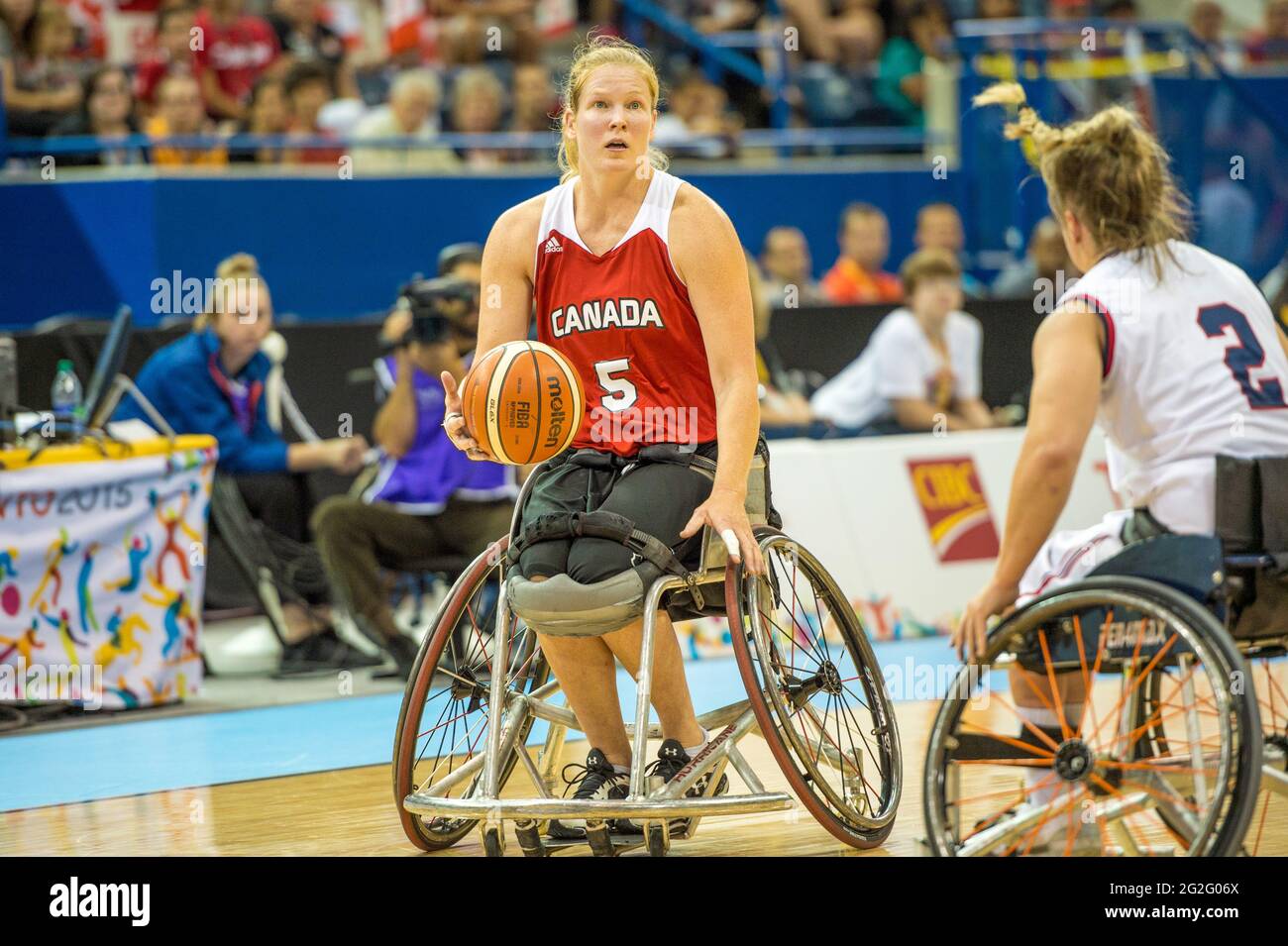 USA team beat team Canada in the finals of women's wheelchair basketball during the Parapan Am Games in Toronto 2015 Stock Photo