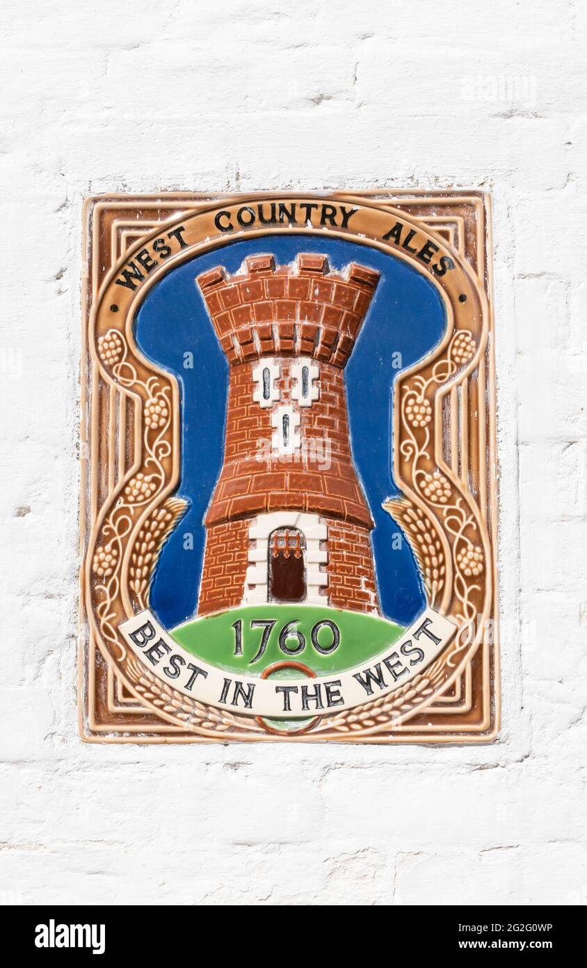 'West Country Ales - best in the west' ceramic brewery plaque or wall tile plaque in Tewkesbury Gloucestershire England UK GB Europe Stock Photo