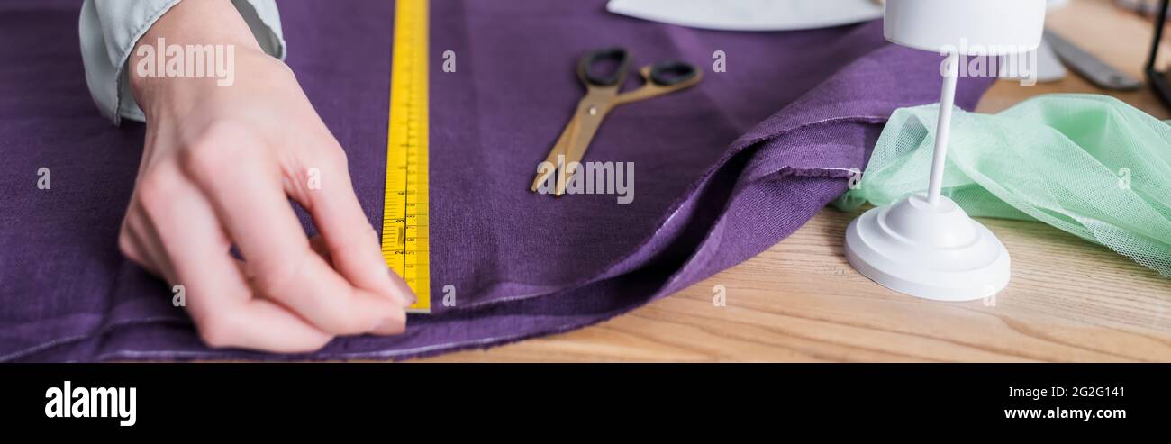 Cropped View Seamstress Measuring Fabric Measuring Tape White Background  Stock Photo by ©VadimVasenin 287926556