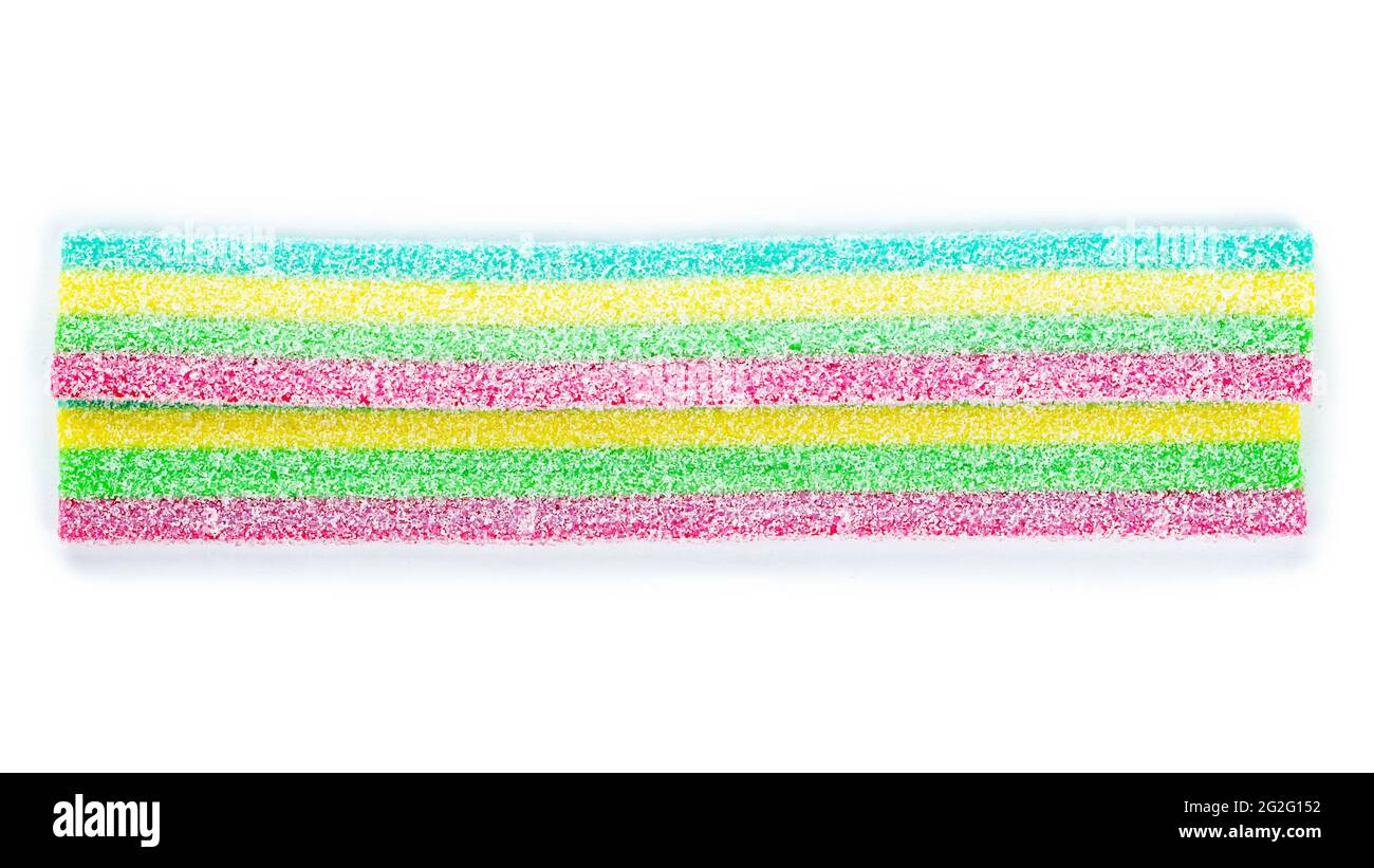 Licorice Candy. Sweet gummy sticks with different flavor, on white