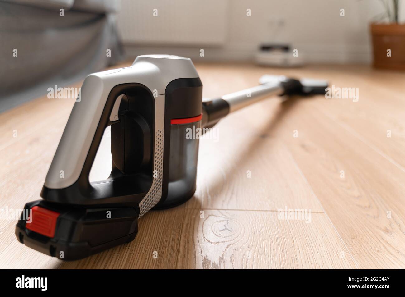 Cleaning wooden floor with wireless 