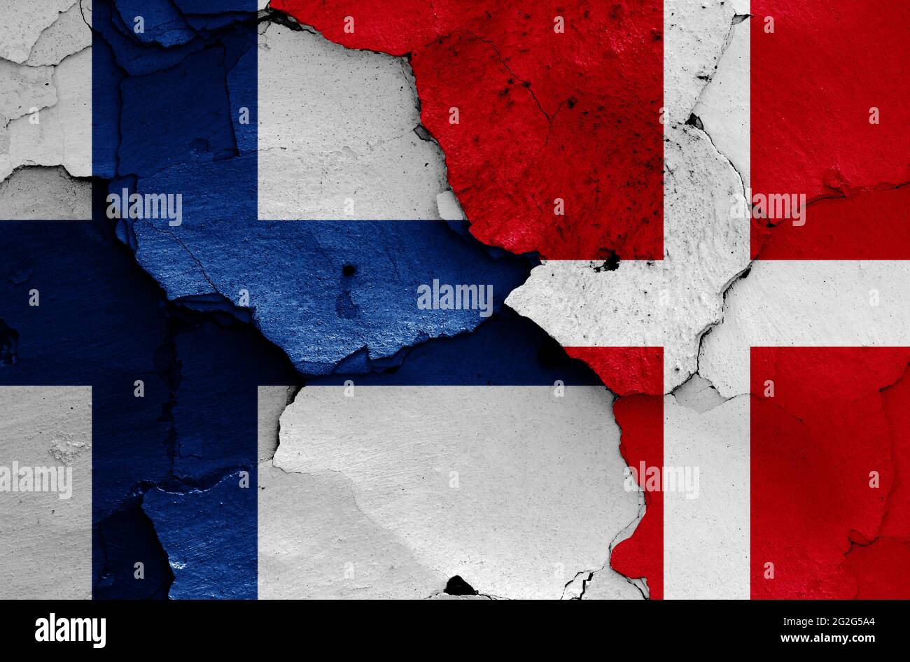flags of Finland and Denmark painted on cracked wall Stock Photo - Alamy