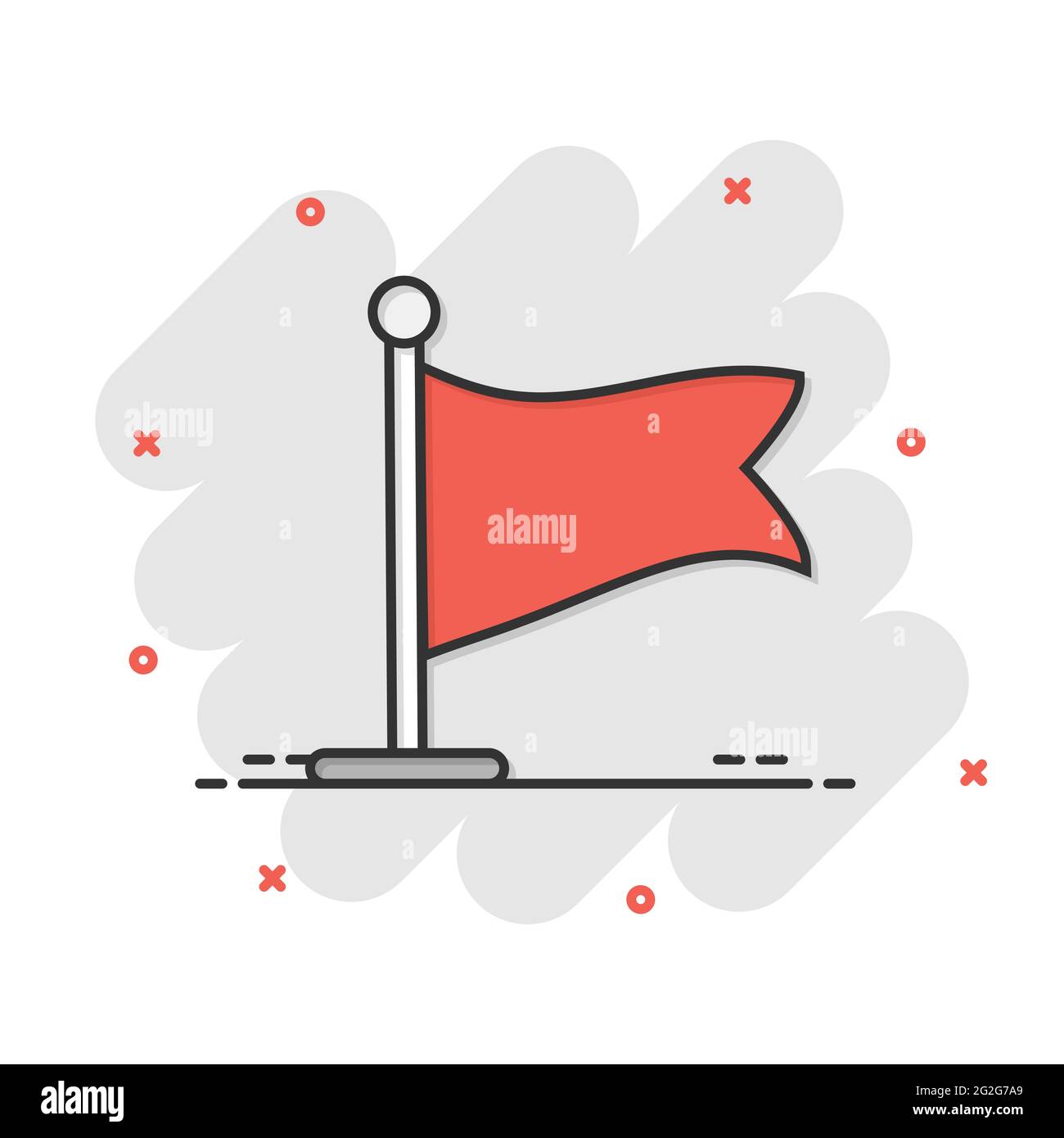 Flag icon in comic style. Pin cartoon vector illustration on white ...