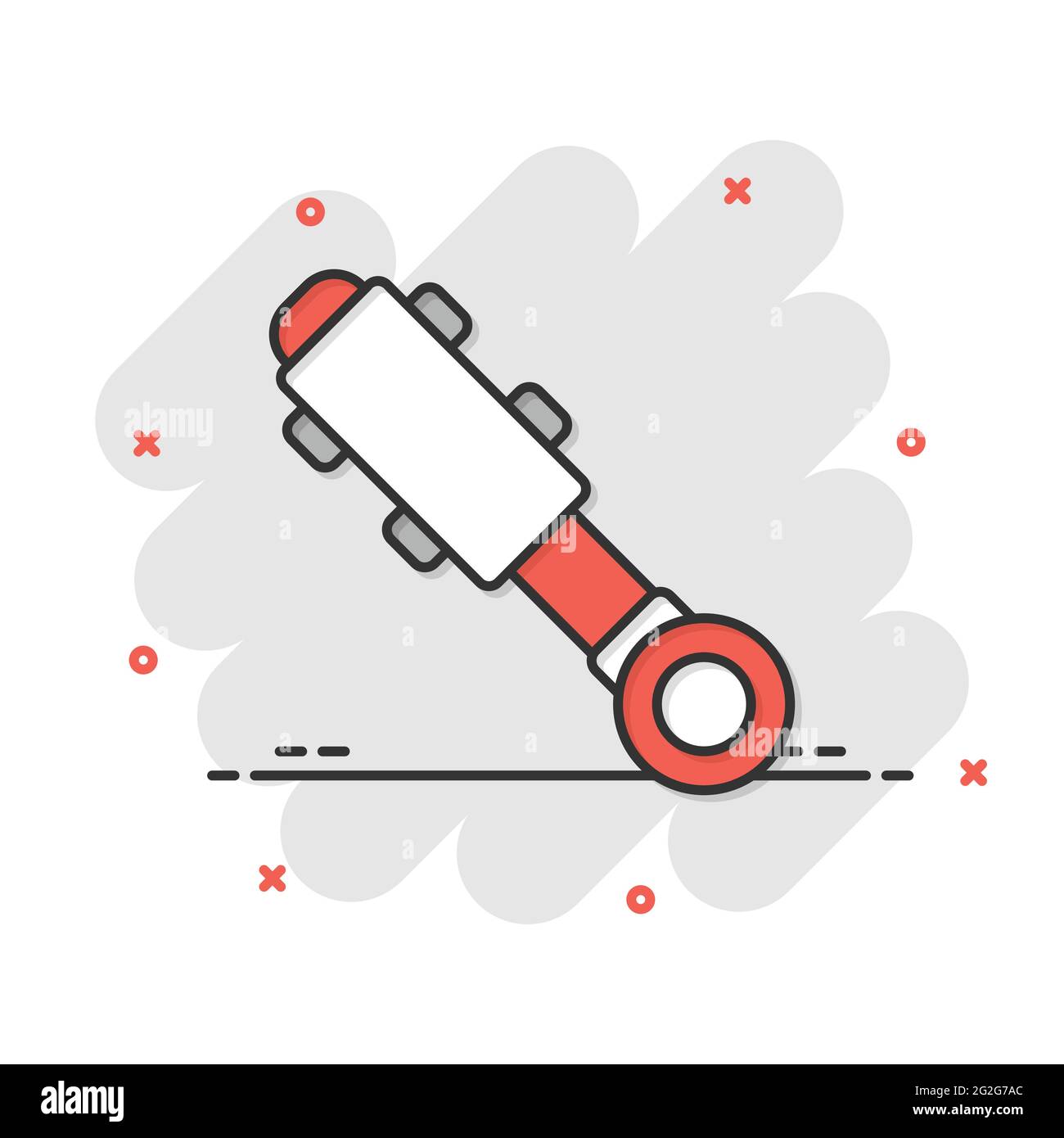 Hydraulic icon in comic style. Cylinder cartoon vector illustration on white isolated background. Equipment splash effect business concept. Stock Vector