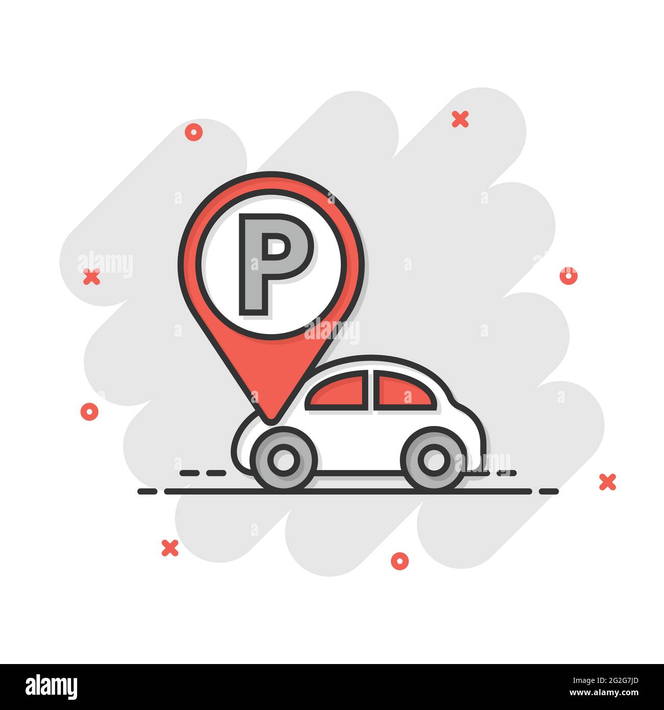 Car parking icon in comic style. Auto stand cartoon vector illustration