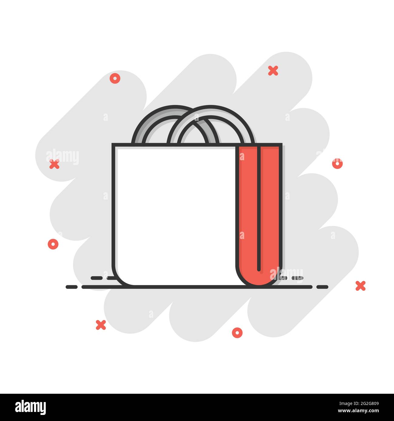 Shopping bag icon in comic style. Handbag cartoon sign vector ...