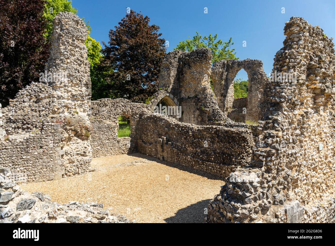 Historic ruins of Wolvesey Castle /  Old Bishops Palace in Winchester, Hampshire, England, UK Stock Photo