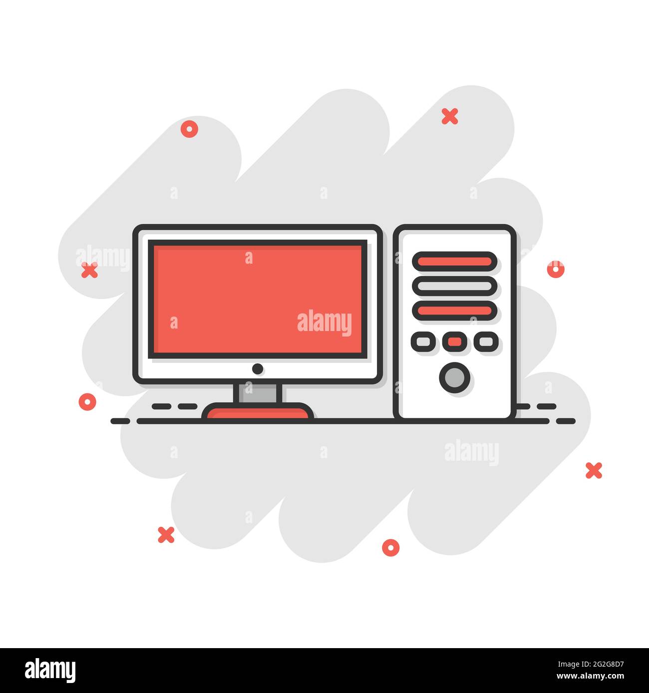 Pc computer icon in comic style. Desktop cartoon vector illustration on ...
