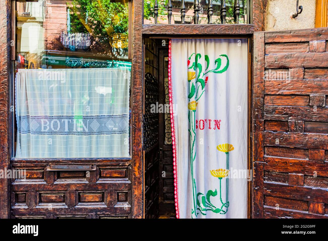 Facade detail. Sobrino de Botín is a Spanish restaurant in Madrid, founded in 1725,that is the oldest restaurant in the world in continuous operation. Stock Photo