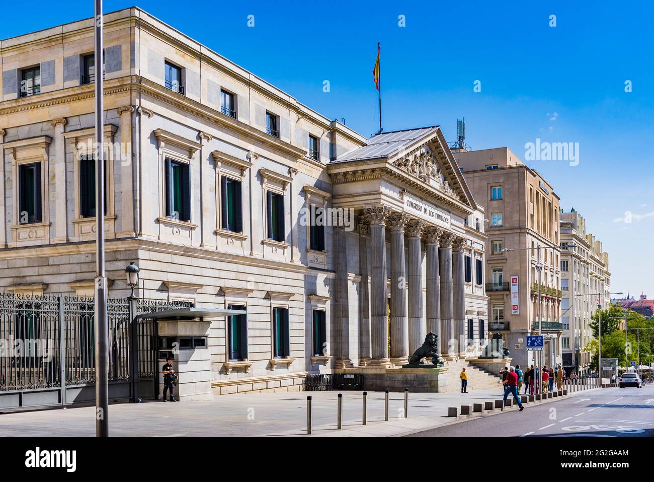 Palacio de las Cortes is a building in Madrid where the Spanish Congress of Deputies meet. It was built by Narciso Pascual Colomer in the neoclassic s Stock Photo