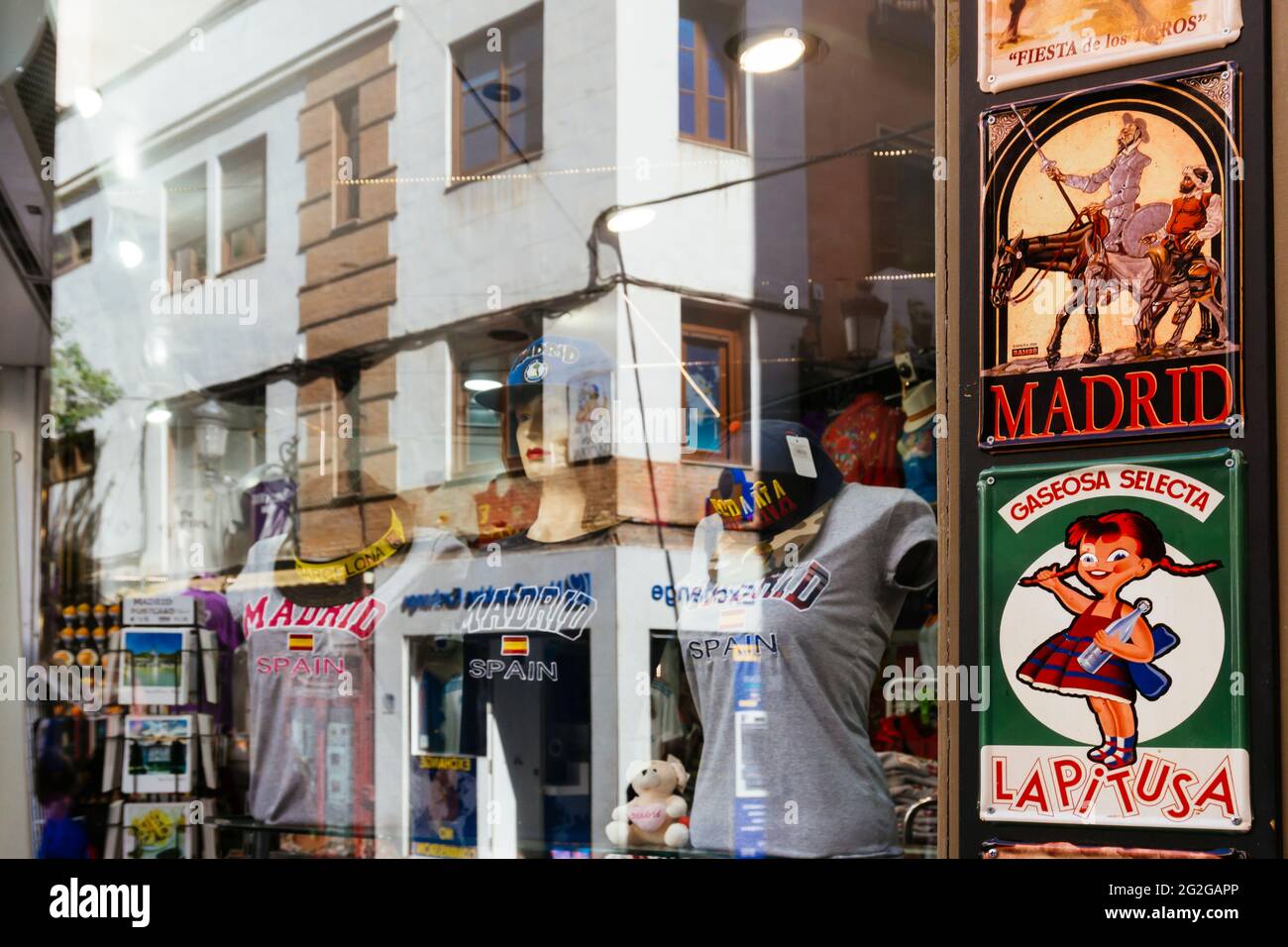 Reflections in the souvenir shop window. Madrid, Comunidad de madrid