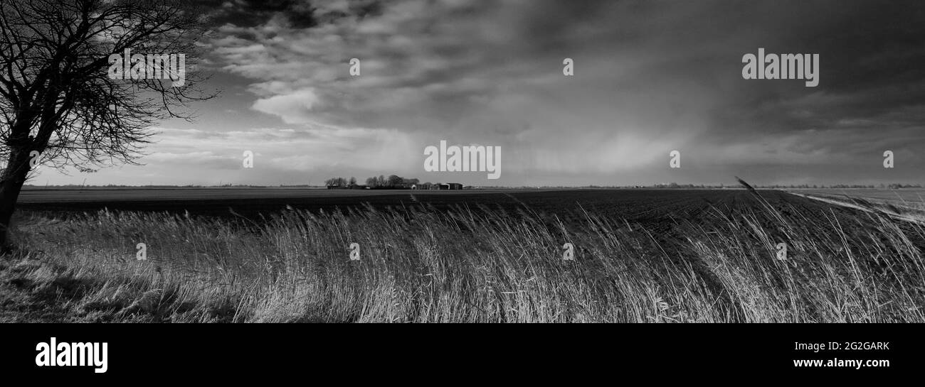 Storm clouds over Fenland fields, near Wisbech town, Cambridgeshire ...