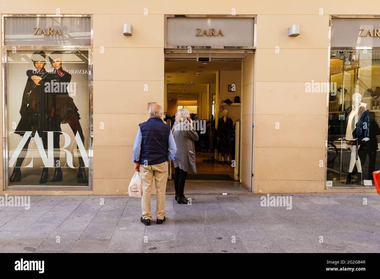 Zara store. Zara SA, stylized as ZARA, is a Spanish apparel retailer based in Arteixo, A Coruña, in Galicia, Spain. The company specializes in fast fa Stock Photo