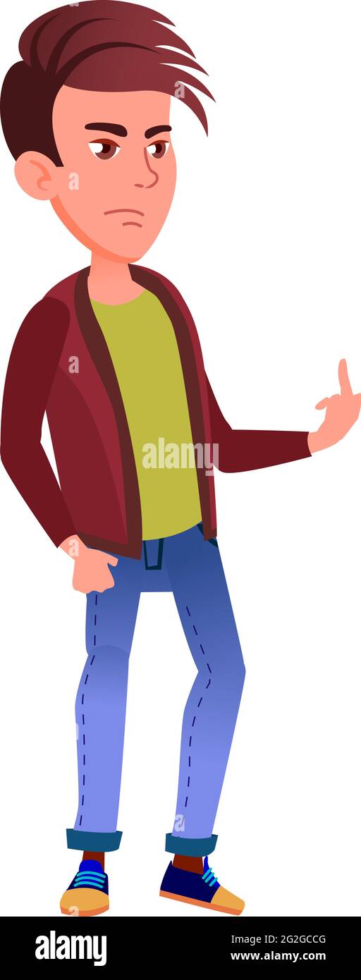 sad boy teen showing middle finger cartoon vector Stock Vector