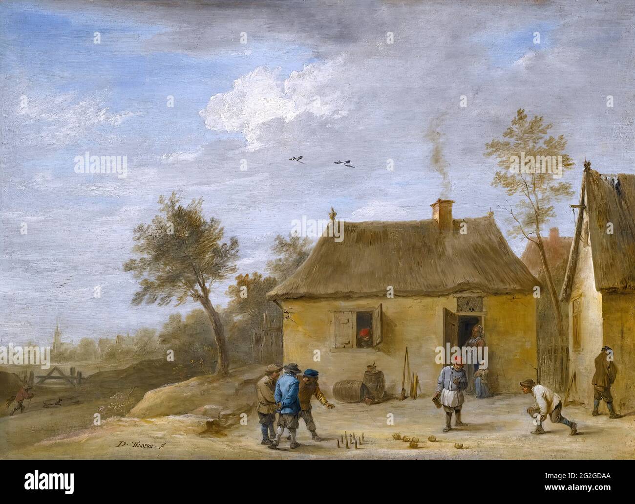 David Teniers -  Landscape with Figures Playing Skittles Stock Photo
