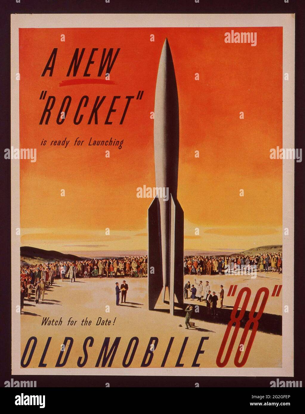 'A New Rocket is Ready for Launching' Oldsmobile 88 vintage magazine advertisement, 1951. Stock Photo