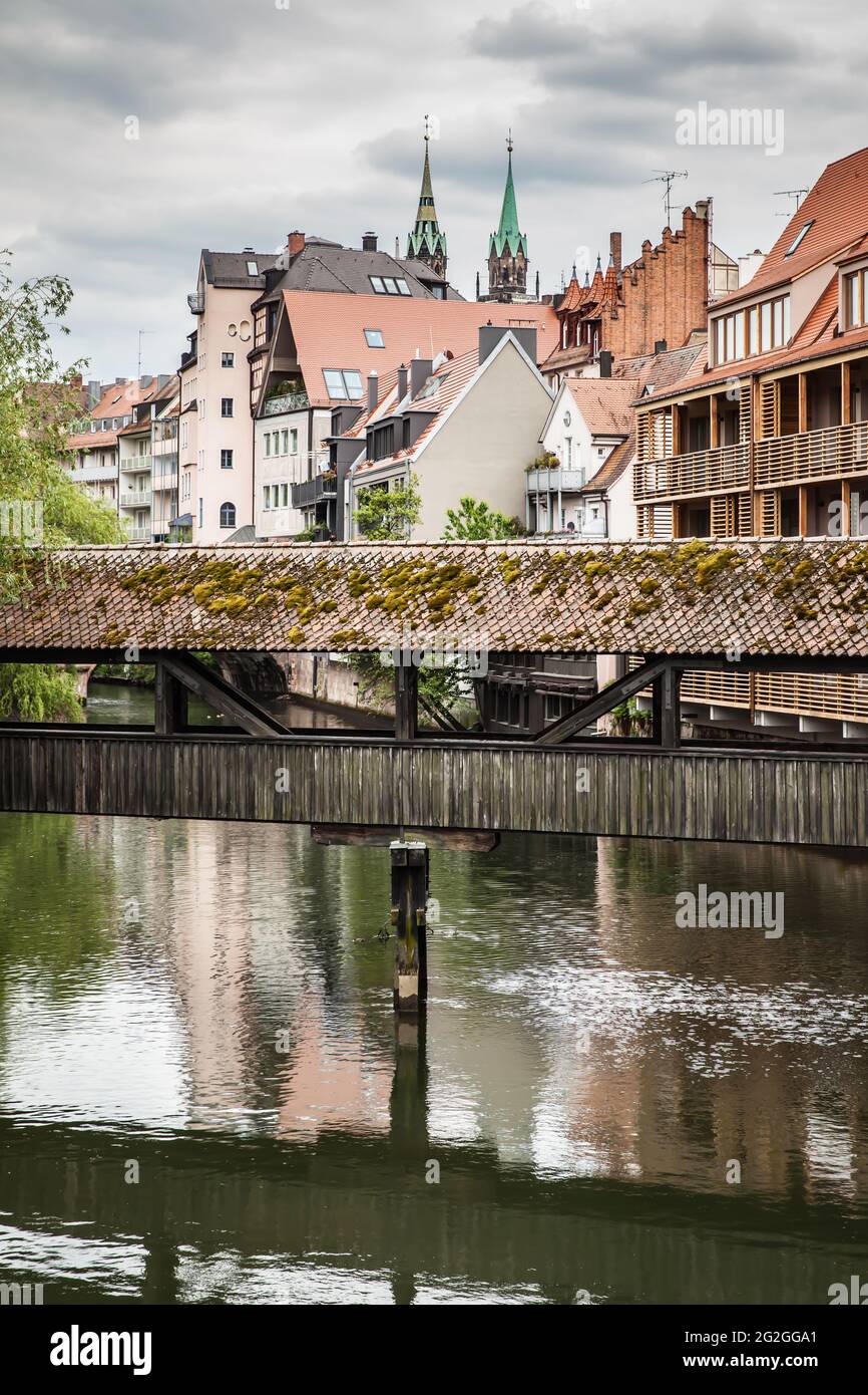 Old town of Nuremberg, Germany. Bridge over Pegnitz river Stock Photo