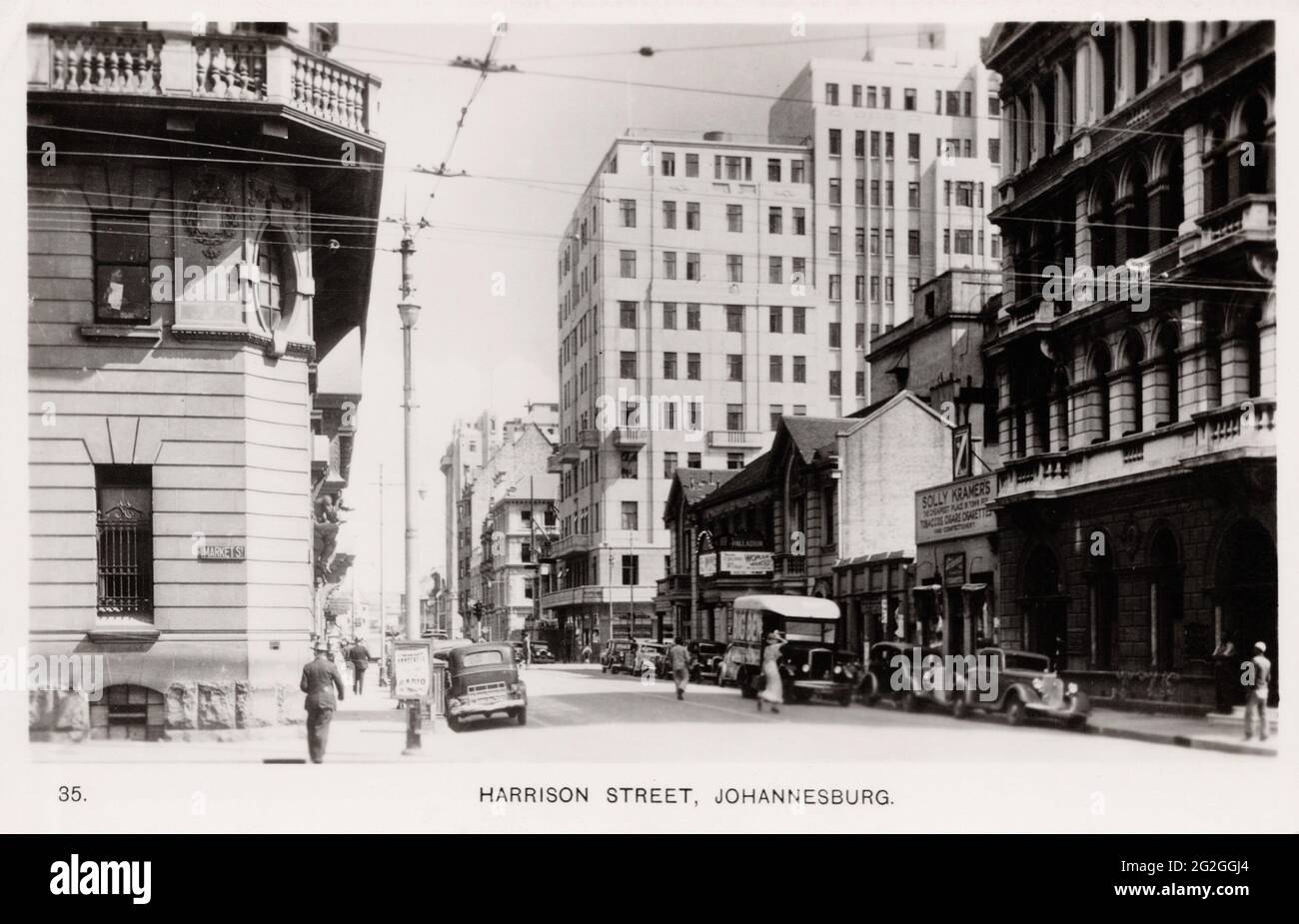 Harrison Street, Johannesburg South Africa, unknown photographer, old postcard. Stock Photo