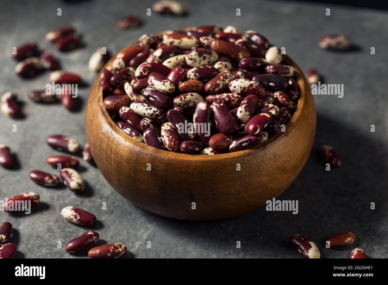 Raw Red Organic Cattle Kidney Beans in a Bowl Stock Photo