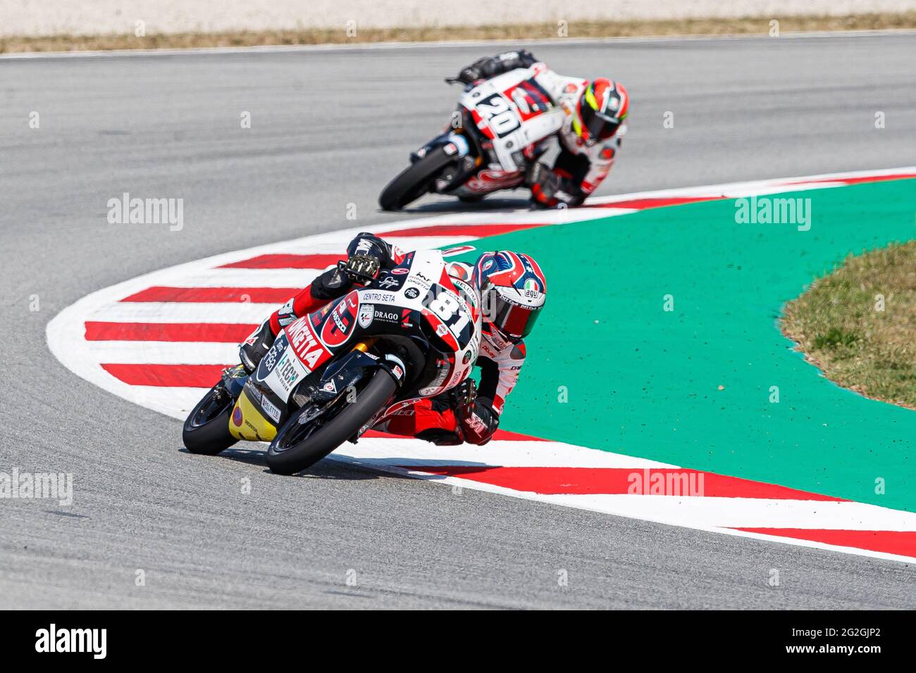 Montmelo, Barcelona, Spain. 11th June, 2021. Senna Agius from Australia,  rider of Sic58 Squadra Corse team with Honda during the Official Testing  Session Moto 3 of FIM CEV Repsol Barcelona in Circuit