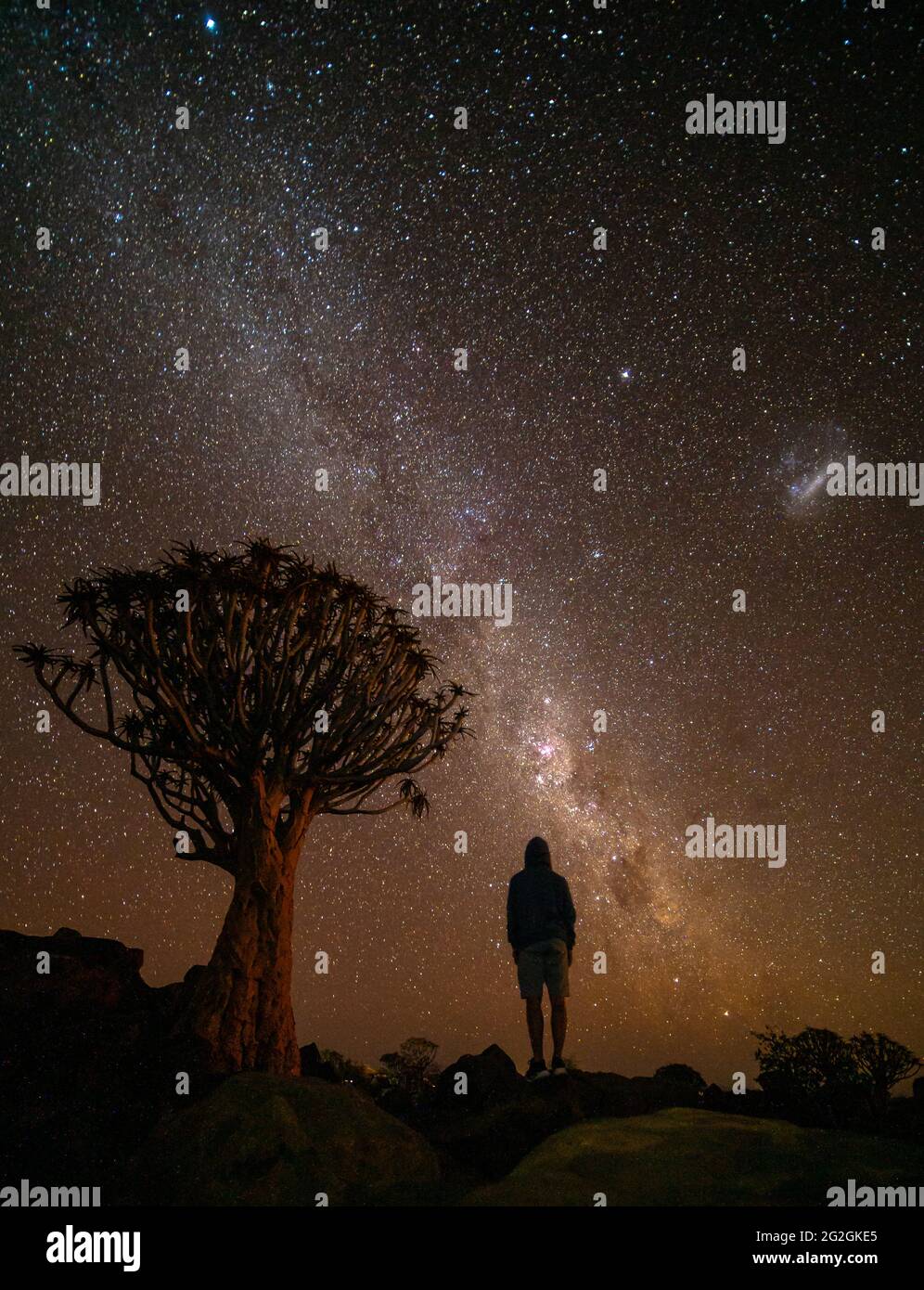 Lighting the night sky in namibia. Stock Photo