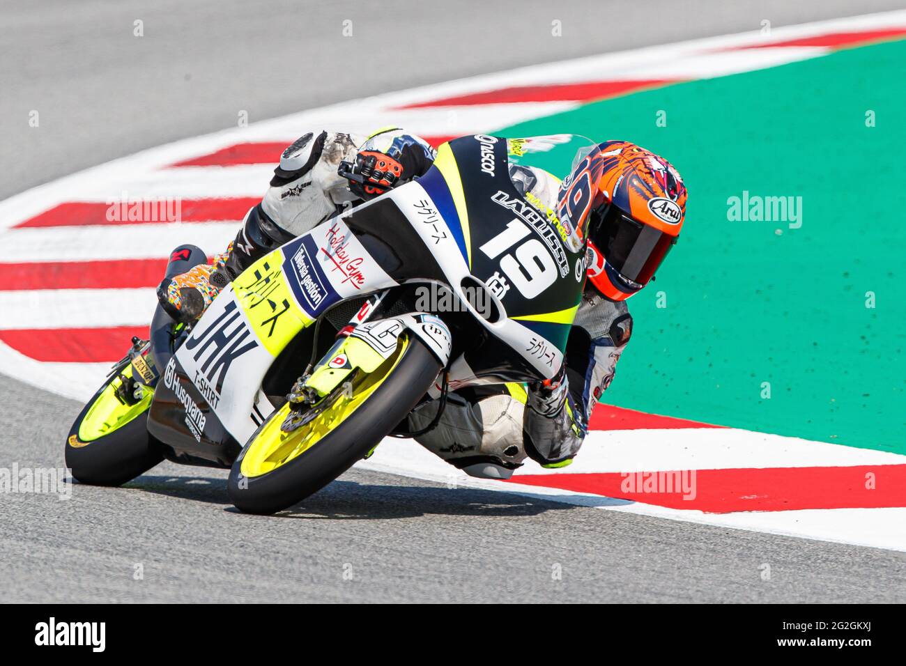 Montmelo, Barcelona, Spain. 11th June, 2021. Alessandro Morosi from Italia,  rider of Laglisse Academy team with Husqvarna during the Official Testing  Session Moto 3 of FIM CEV Repsol Barcelona in Circuit Barcelona-Catalunya.