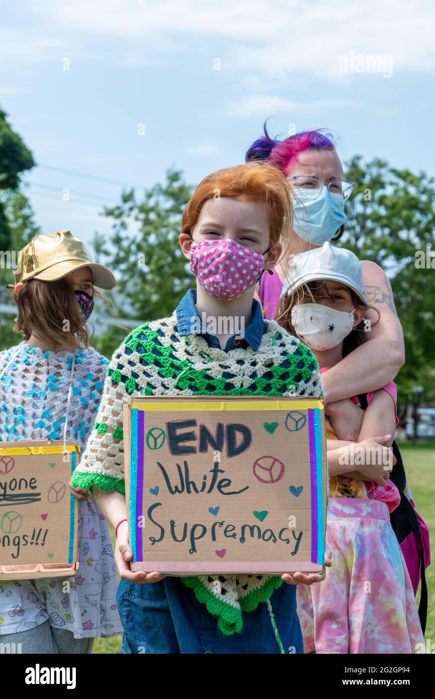 Toronto, Canada-June 11, 2021: A walk against hate & islamophobia was held in the Danforth in solidarity with the family killed in London, Ontario Stock Photo