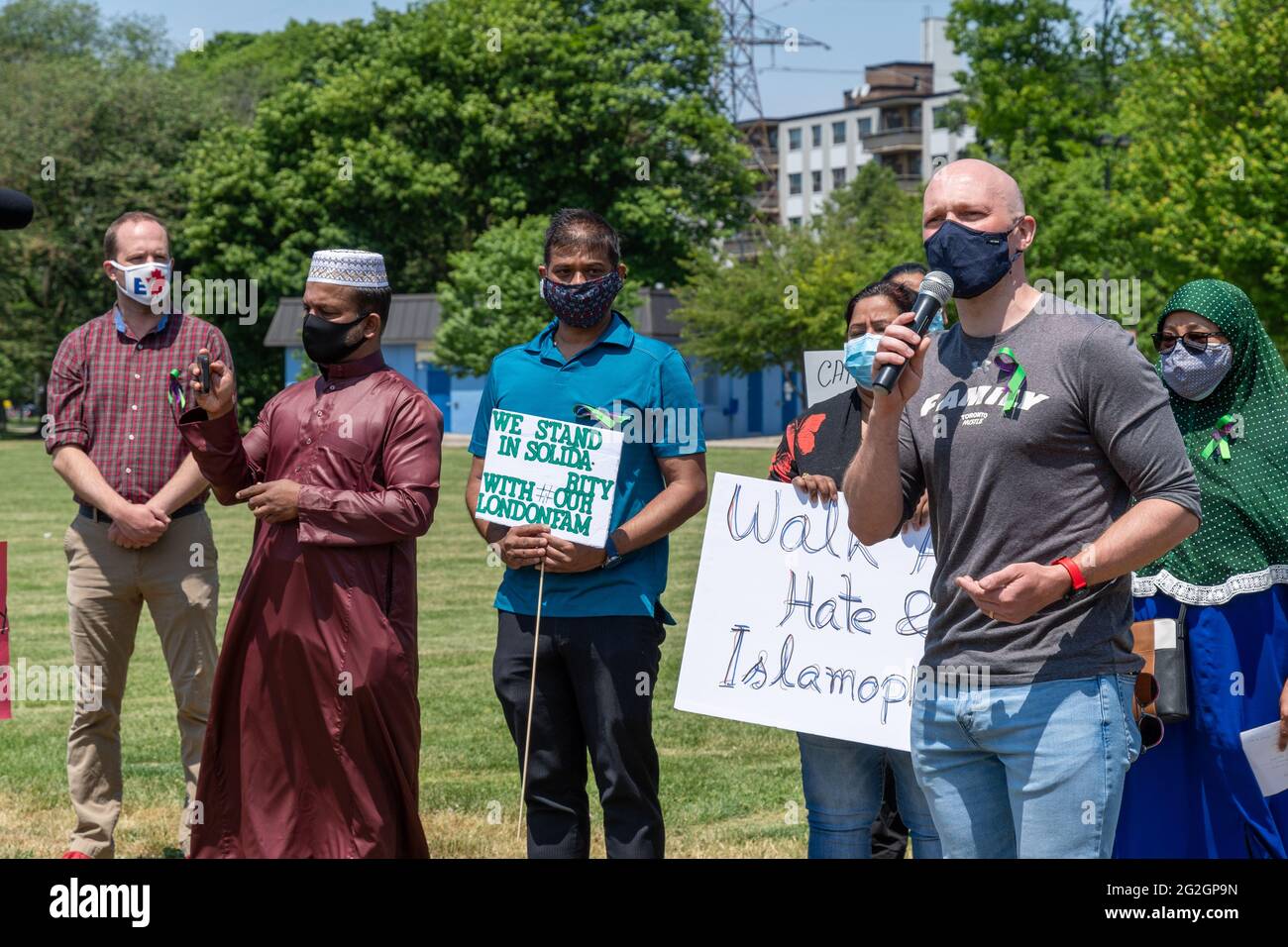 Toronto, Canada-June 11, 2021: A walk against hate & islamophobia was held in the Danforth in solidarity with the family killed in London, Ontario Stock Photo
