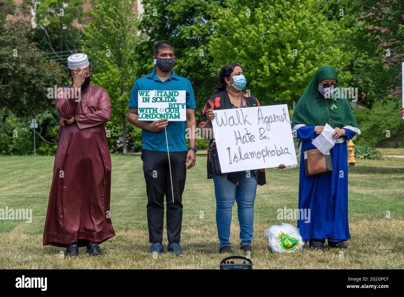 Toronto, Canada-June 11, 2021: A walk against hate & islamophobia was held in the Danforth in solidarity with the family killed in London, Ontario Stock Photo