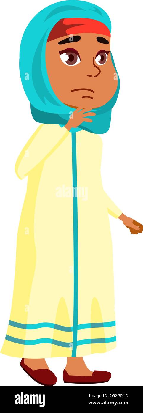 sad muslim girl kid dreaming about new doll in toy store cartoon vector Stock Vector