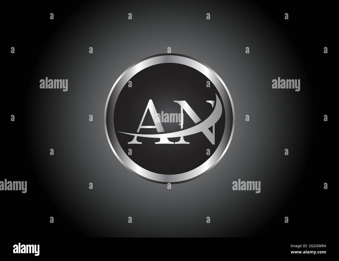 silver letter AN metal combination alphabet logo icon design with grey ...