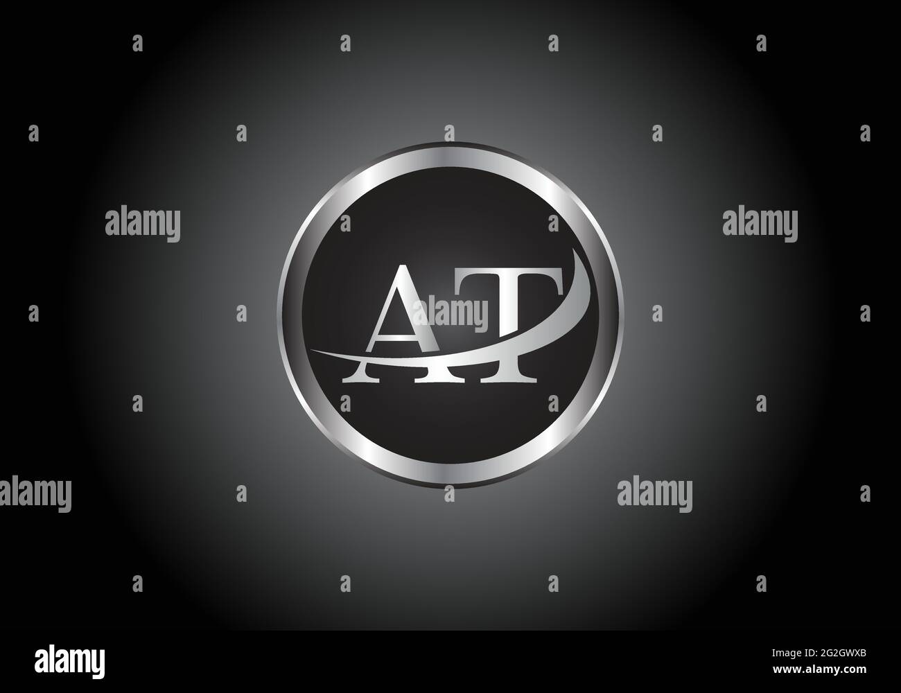 silver letter AT metal combination alphabet logo icon design with grey ...