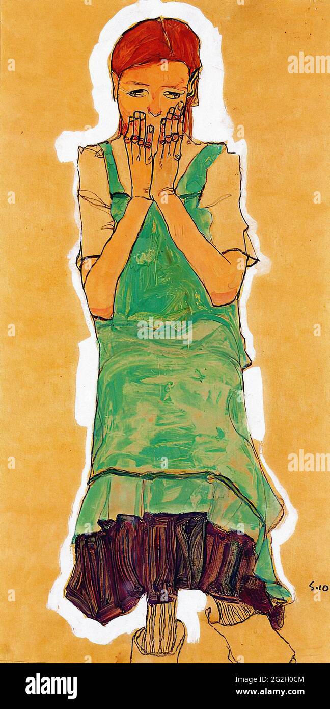 Egon Schiele -  Girl with Green Pinafore 1910 Stock Photo