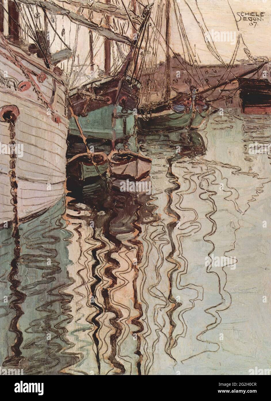 Voiliers dans le port - Josep Sarquella i Escobet - Huile or