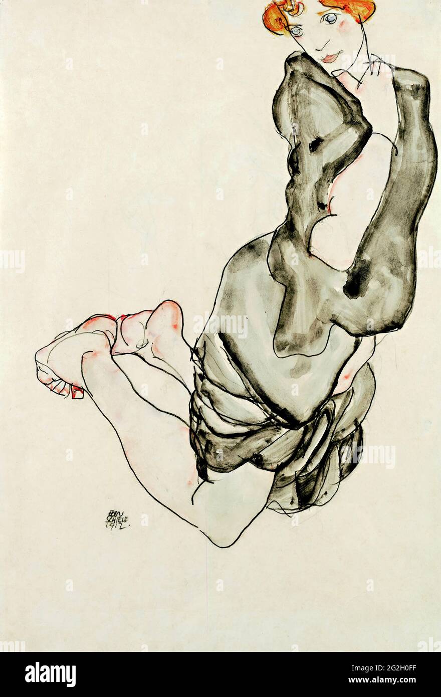 Egon Schiele -  Kneeling Woman with a Gray Cape Wally Neuzil Stock Photo