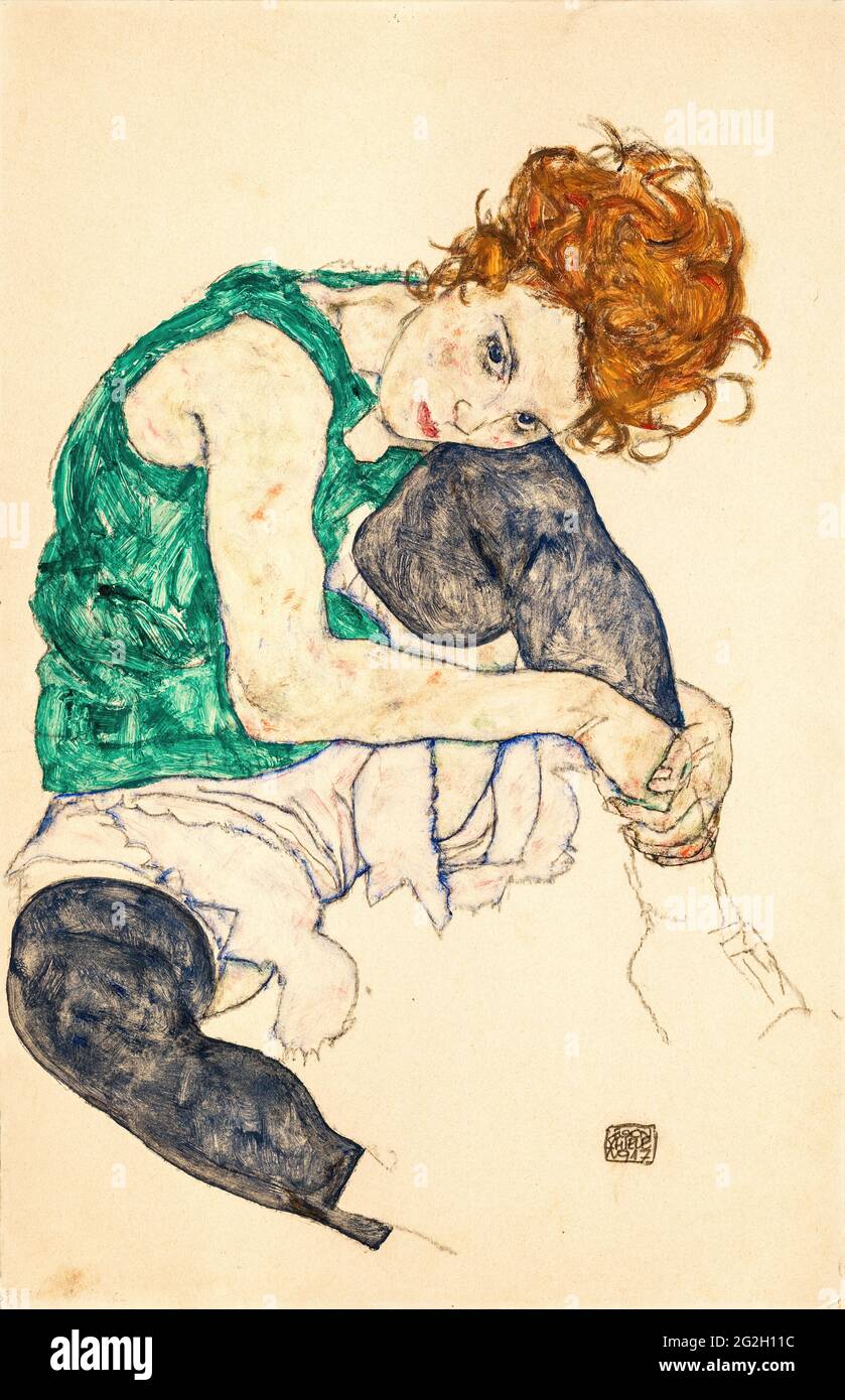 Egon Schiele -  Seated Woman with Bent Knees Stock Photo
