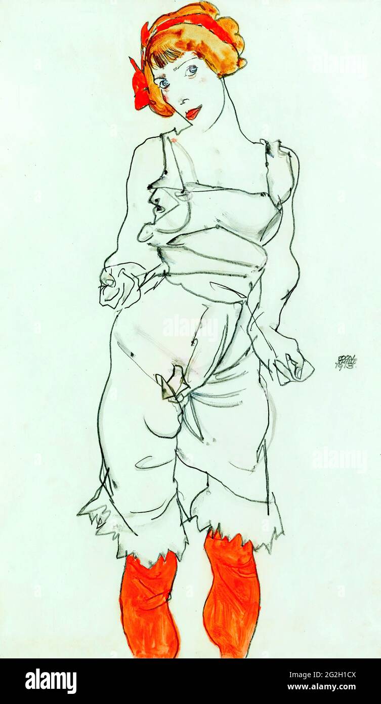 Egon Schiele -  Woman in Underclothes and Stockings Wally Neuzil Stock Photo