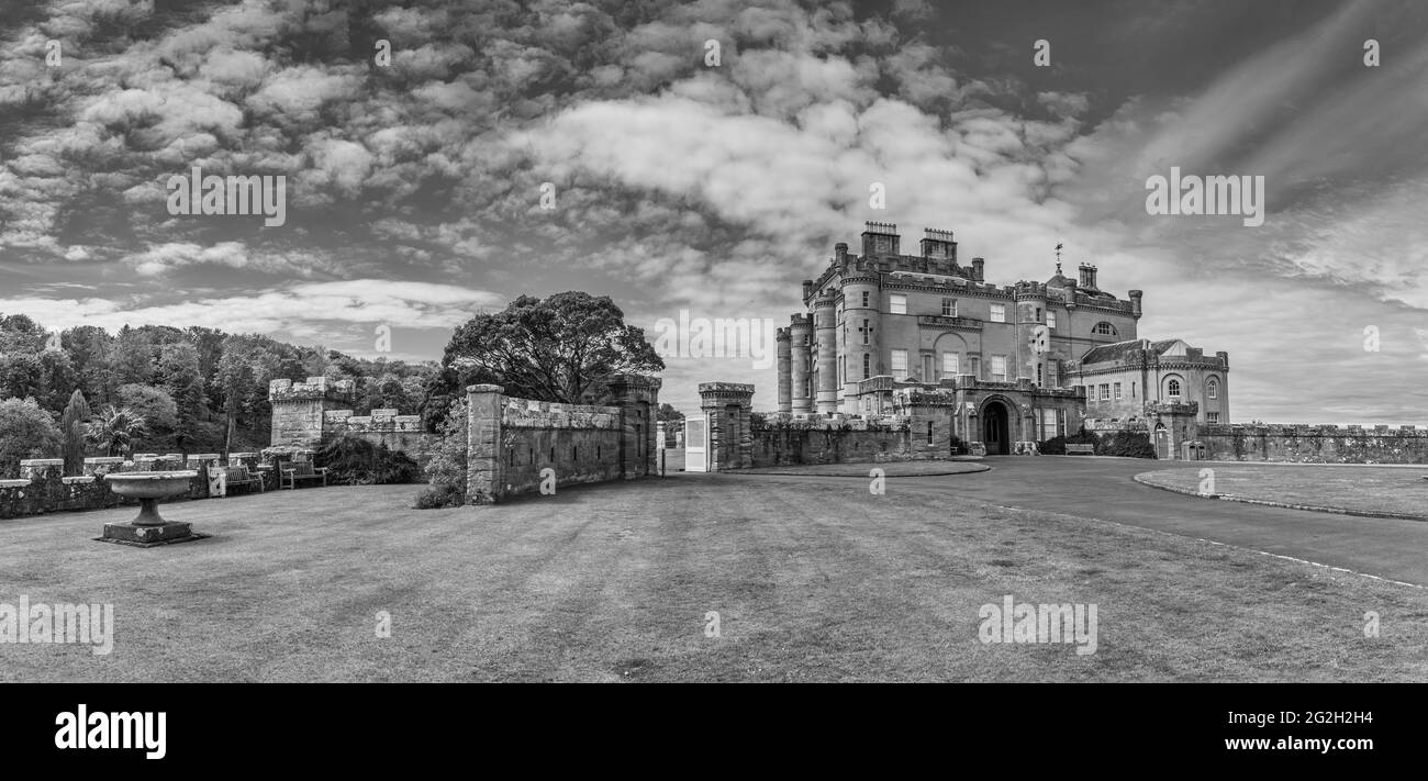 Scotland. Panorama of Culzean Castle in monochrome from the main courtyard Stock Photo