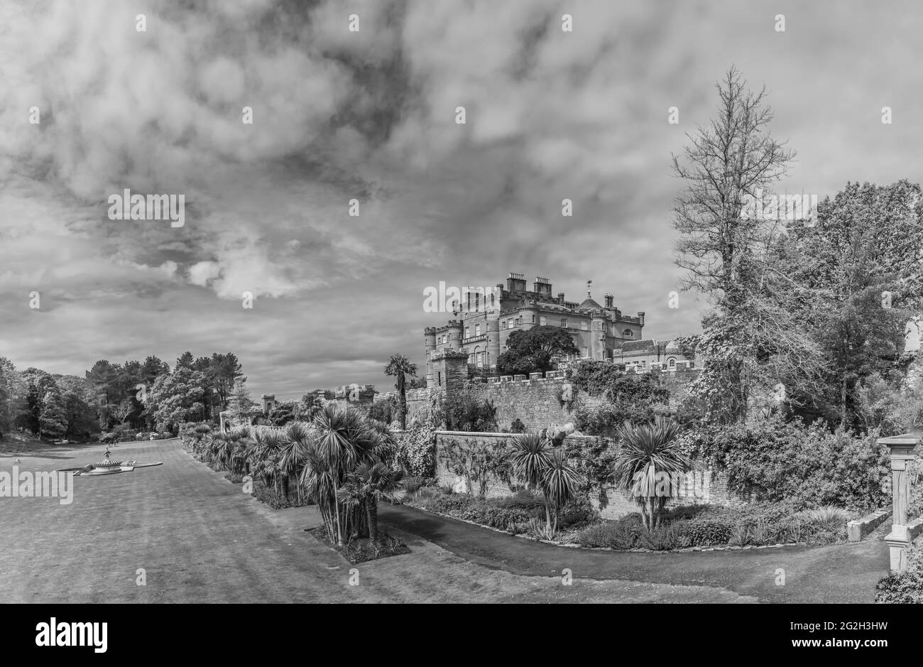 Scotland. Looking towards Culzean Castle from the walled garden and Fountain Court green. Stock Photo