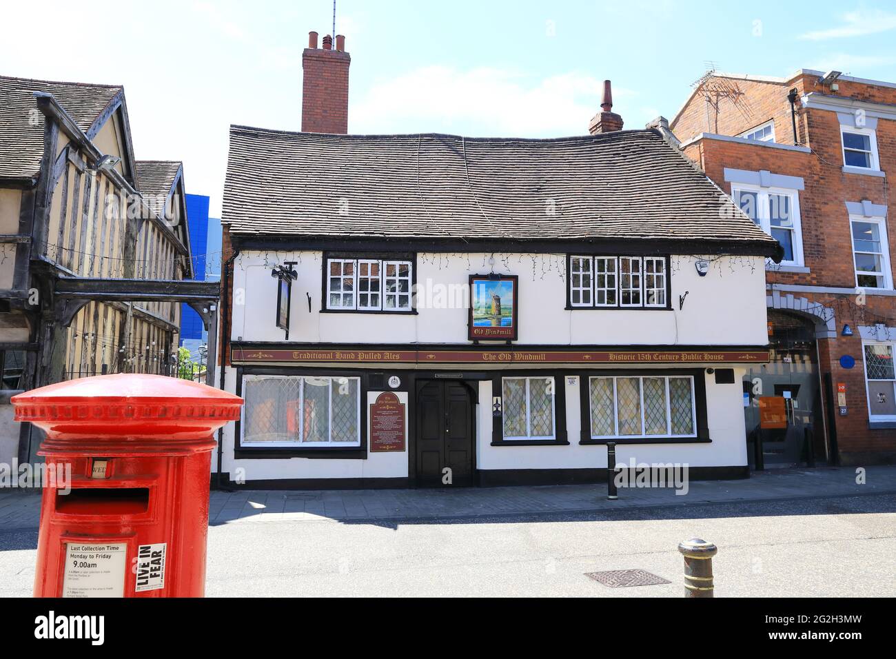 Thr Old Windmill, the city's oldest and best known pub, dated from 1451, on medieval Spon Street, in Coventry, UK City of Culture 2021, UK Stock Photo