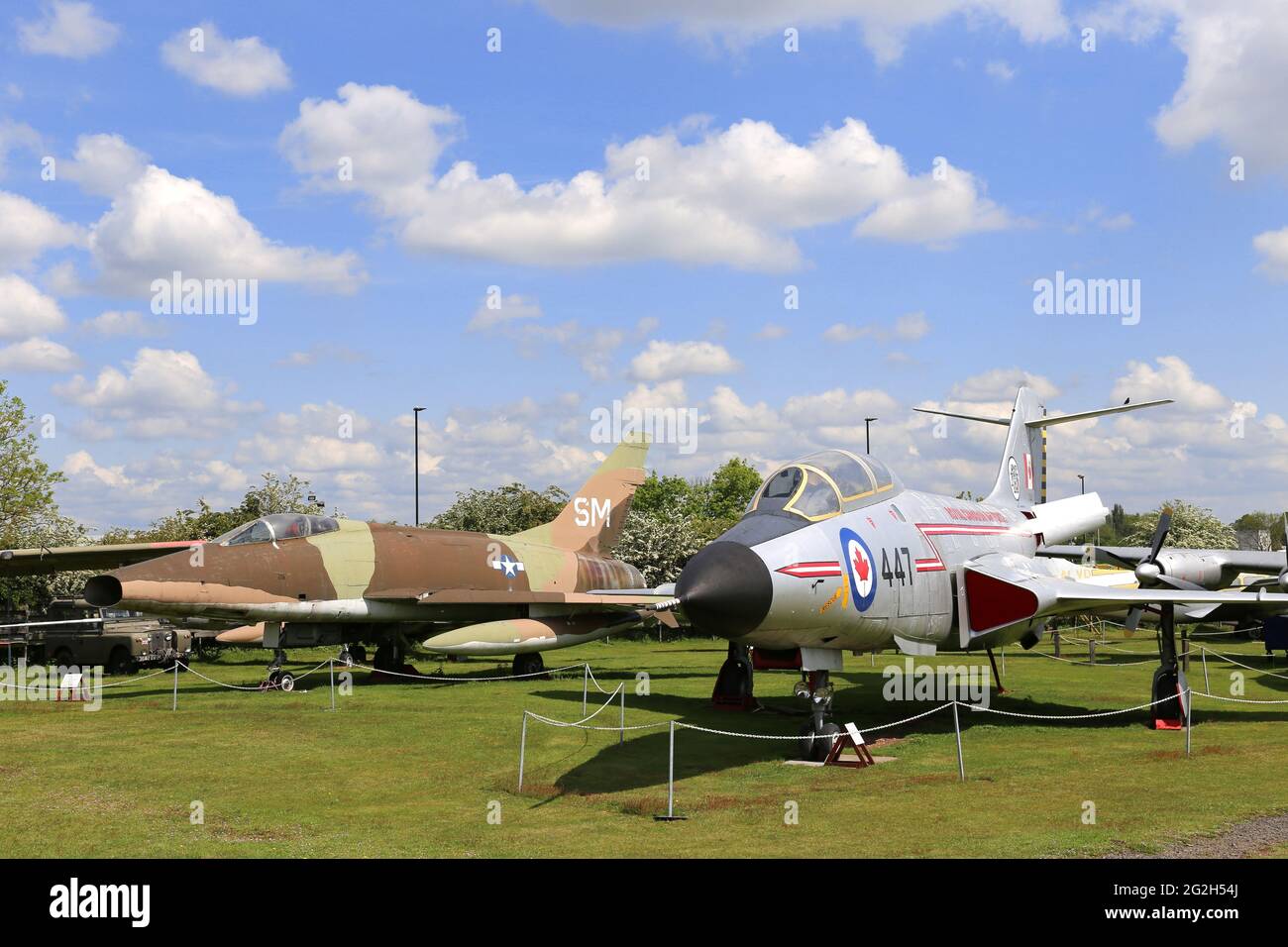 North American Super Sabre F-100D and McDonnell Voodoo TF-101B, Midland Air Museum, Coventry Airport, Baginton, Warwickshire, England, UK, Europe Stock Photo